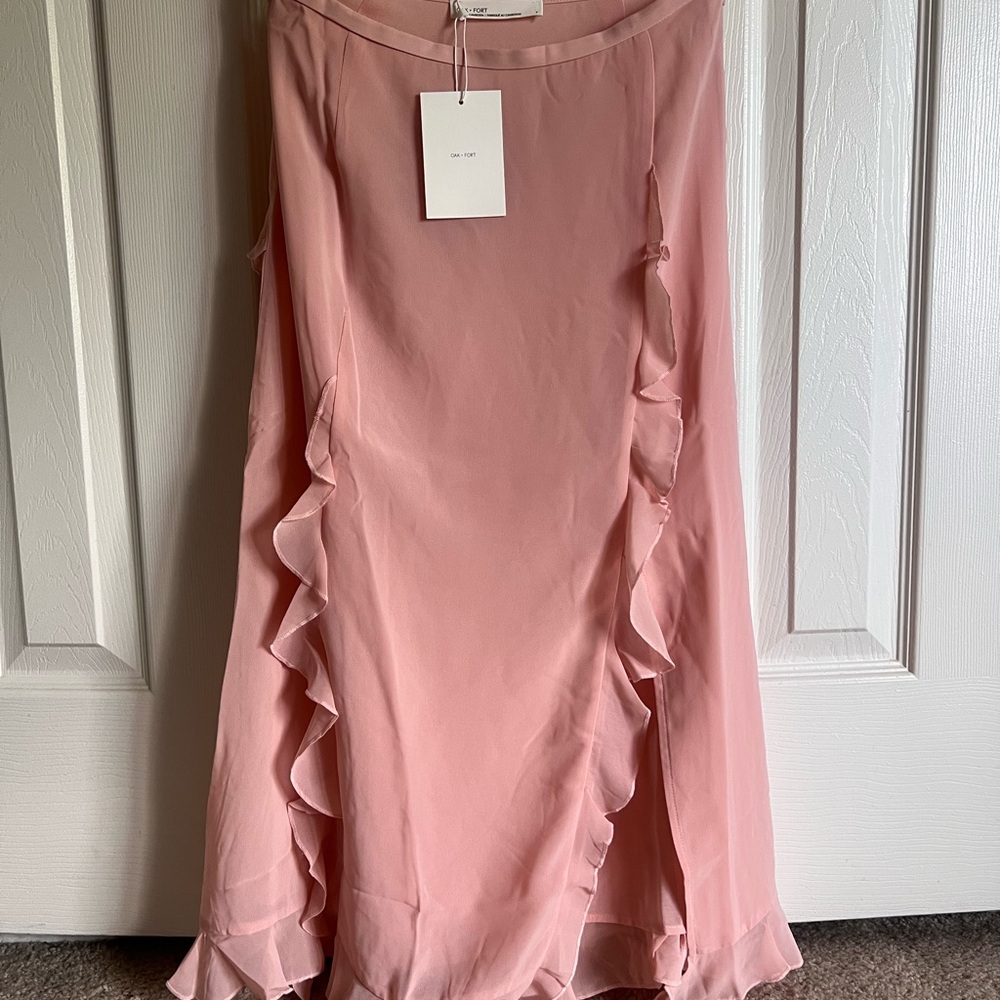 Oak + Fort Pink Flowy Midi Skirt